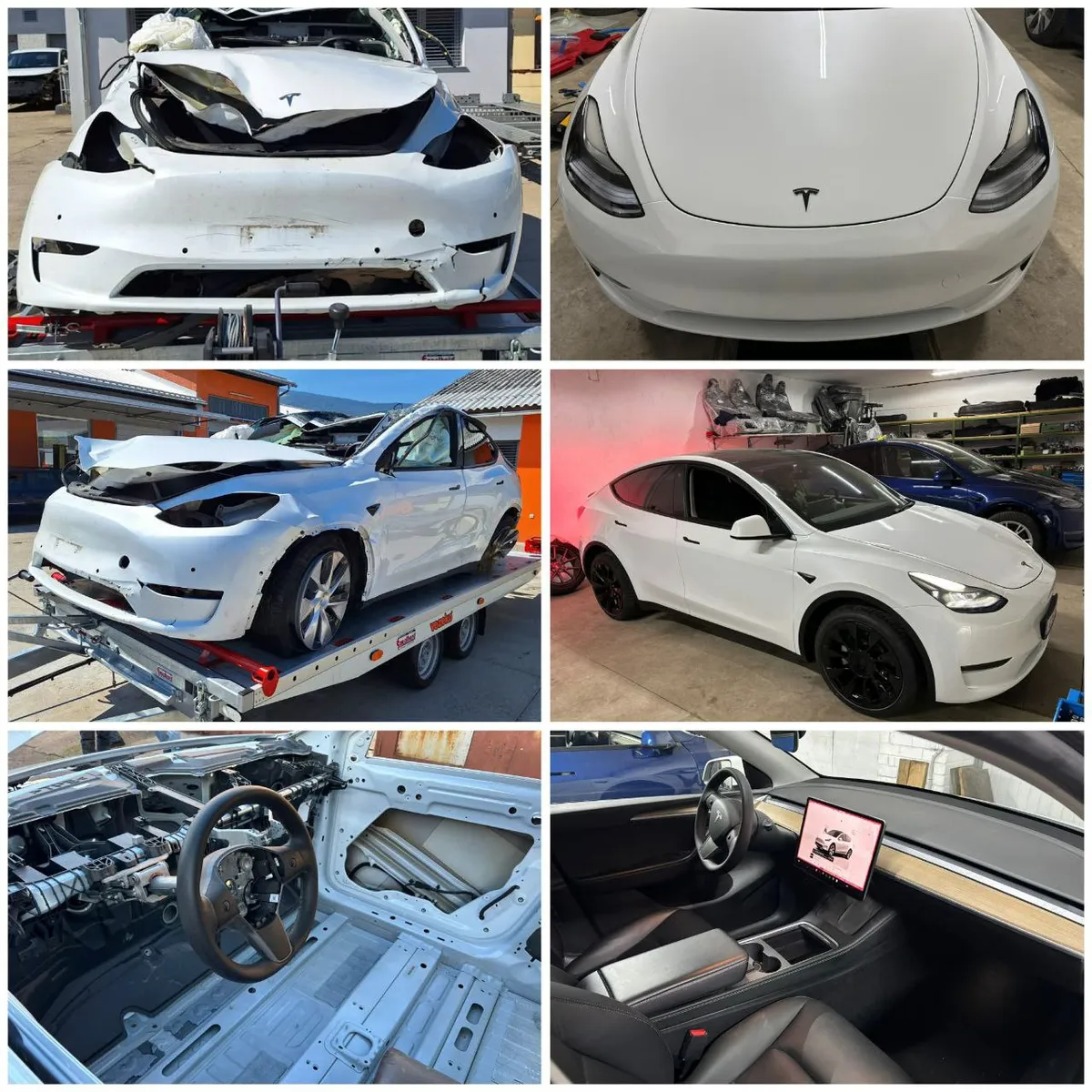 Tesla Model Y before and after full body rebuild